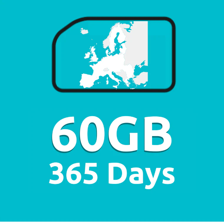 60GB 365 Days High Speed Cellular Data Plan for Europe (32 Countries)