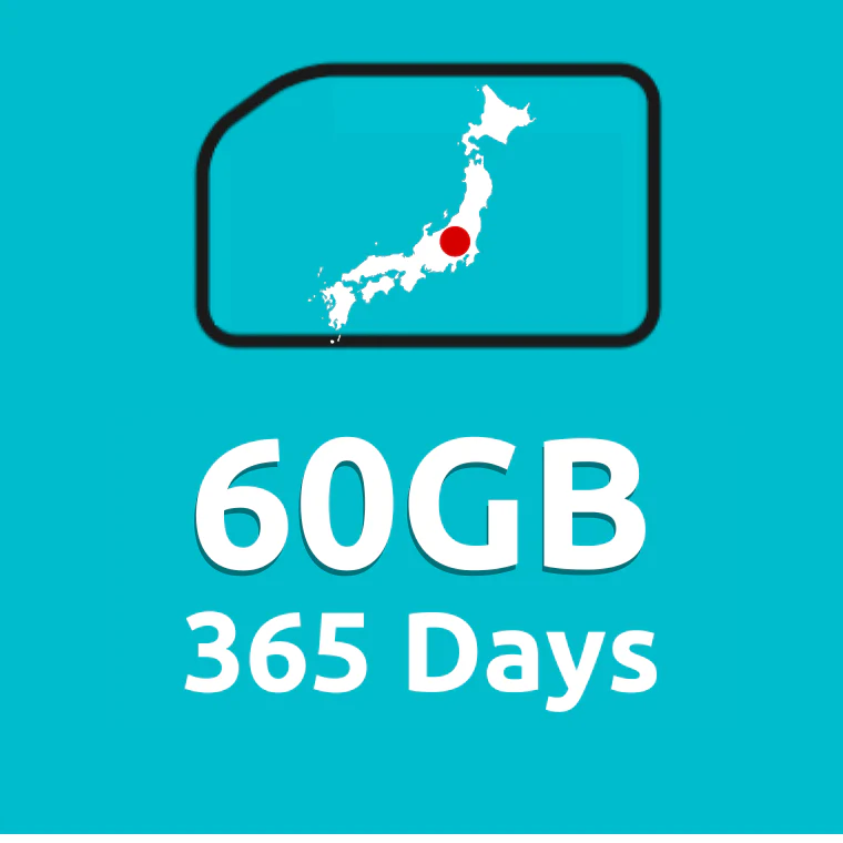 60GB 365 Days High Speed Cellular Data Plan for Japan