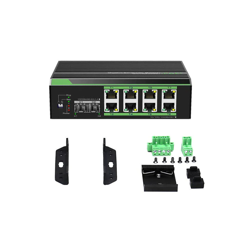 Industrial 8-Port Full Gigabit POE Switch, DC12V ~ DC48V Input and Voltage Booster, Total IEEE802.3at POE Power Budget 240W, POE Supply for Solar Power System or Vehicle & RV